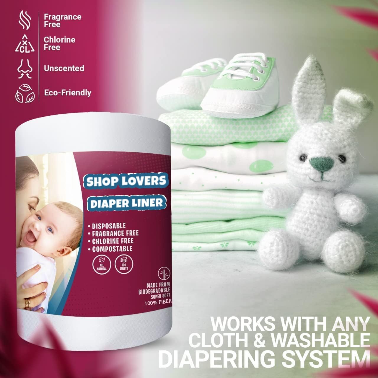 Cloth Diaper Liners – Disposable Fragrance-Free Diaper Liners – Biodegradable 4 Pack Gentle and Soft Flushable Diaper Liners, 100 Sheets Per Roll, 400 Sheets for Cloth Diaper Nappy - Image 6